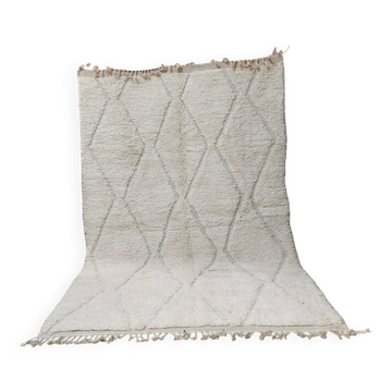 Grand tapis berbère marocain en laine écrue – 300 x 200 cm Motifs géomètre