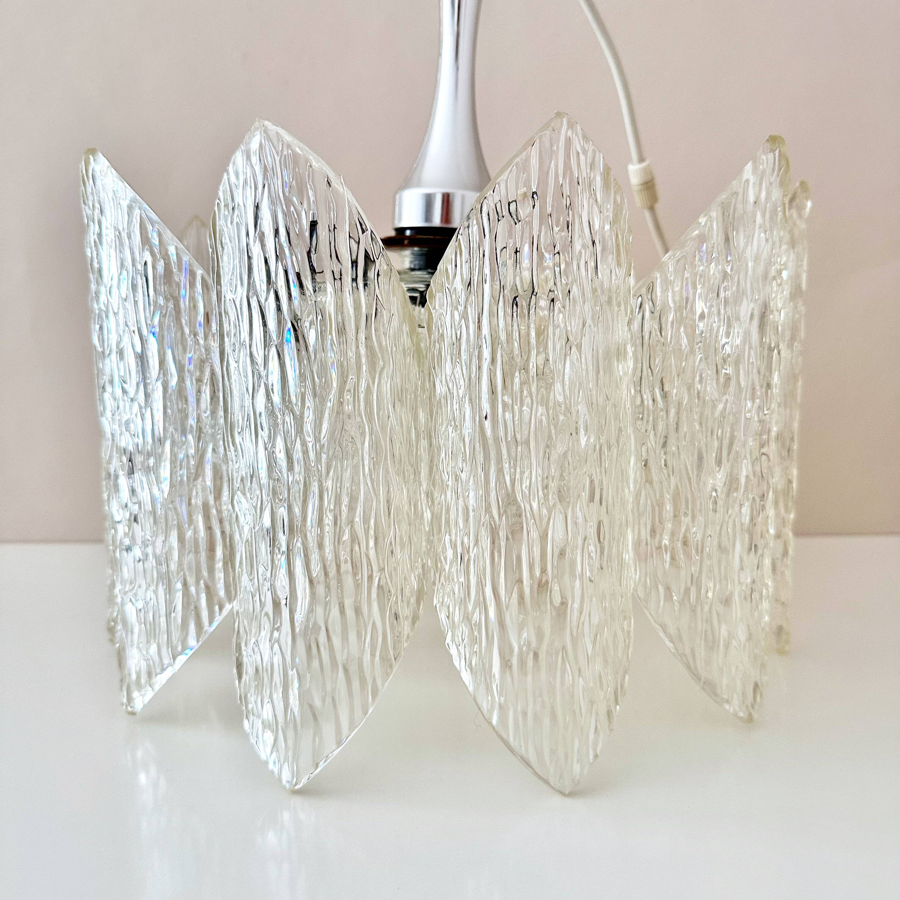 Ice Glass Lamp, Mid-Century Acrylic Pendant Light, Kalmar Era Ceiling Lamp
