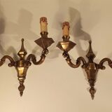 Paire d'appliques double feux anciennes Art Déco en bronze
