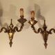 Pair of old Art Deco double lights appliques in bronze