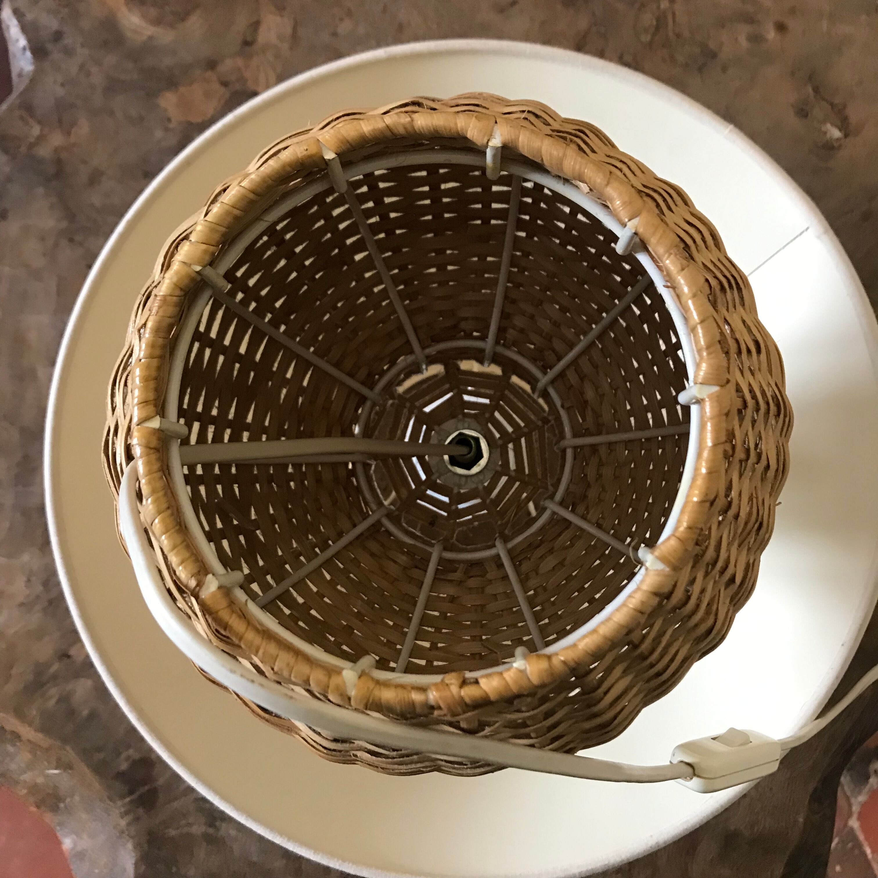 Vintage wicker lamp and lampshade gloved linen