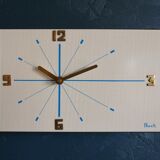 Vintage formica clock silent rectangular wall clock "Blue wood flash"