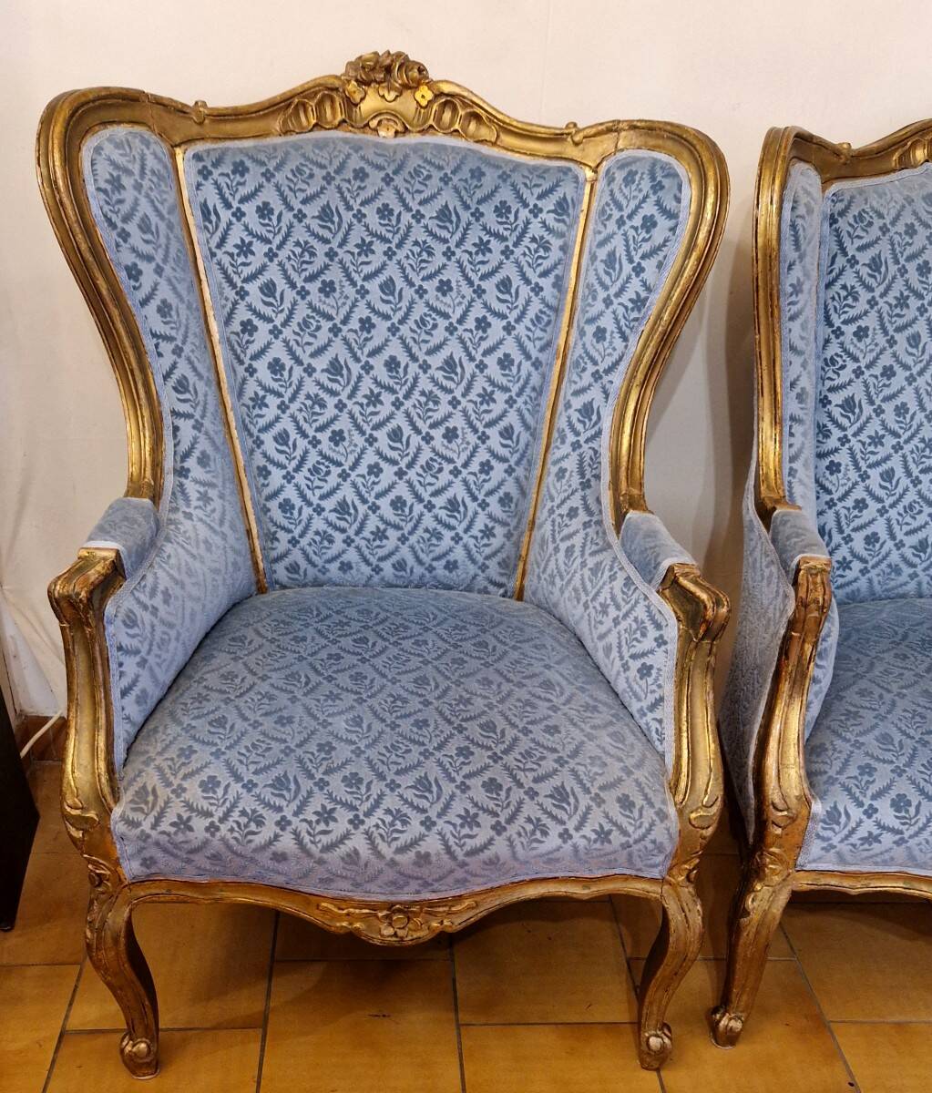 Paire De Fauteuils "Bergère" En Bois Doré de Style Louis XV