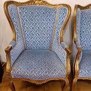 Pair of "Bergère" Armchairs in Gilded Wood in Louis XV Style