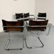 Lot of 5 tubular metal leather chairs, Bauhaus design, vintage 1970s.
