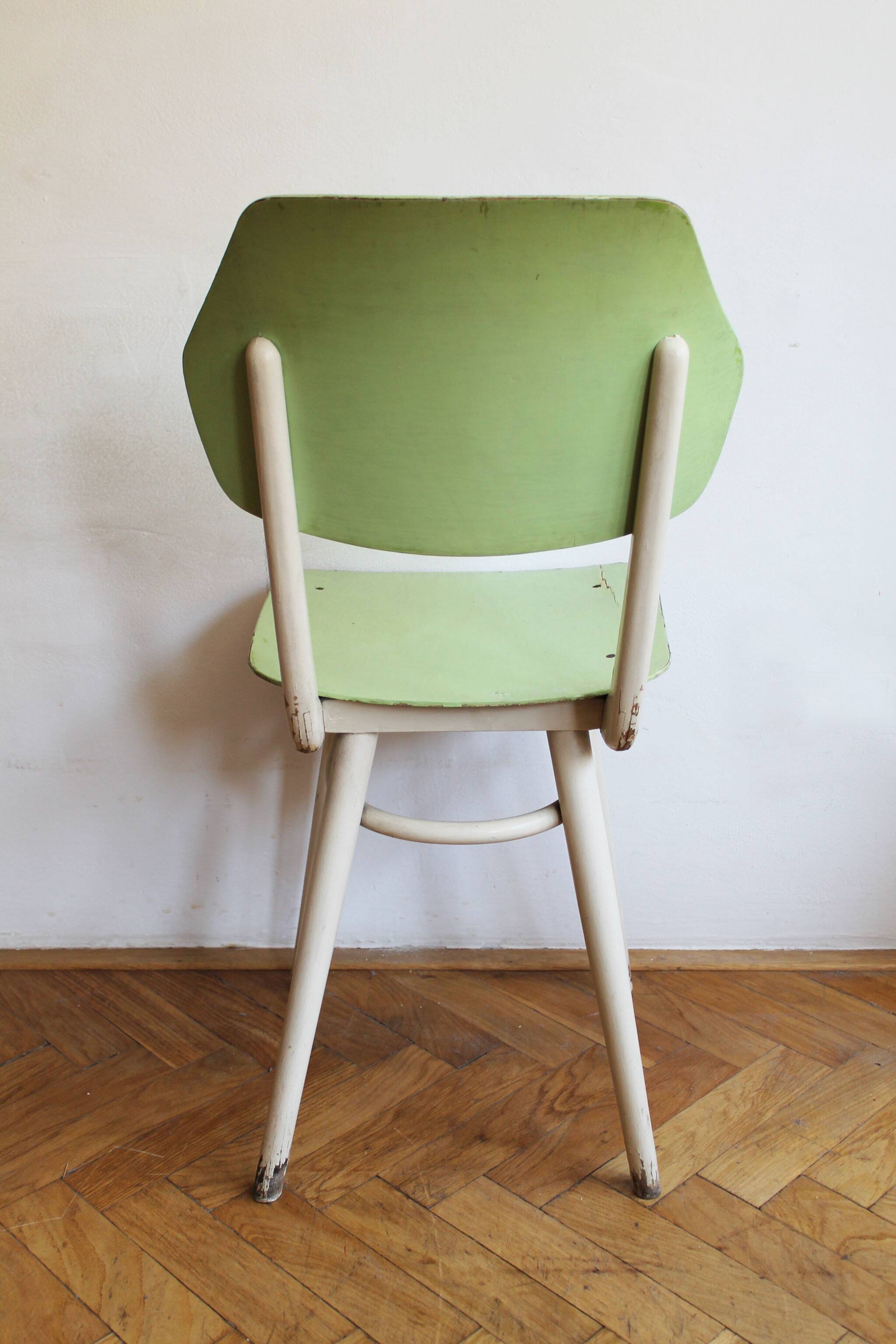 Set of 6 vintage TON chairs in painted wood, Czechoslovakia, 1964