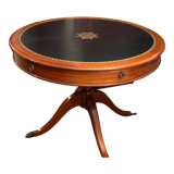 Circular table in solid mahogany and black leather claw base Restoration