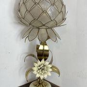 Brass lamp, metal and mother-of-pearl