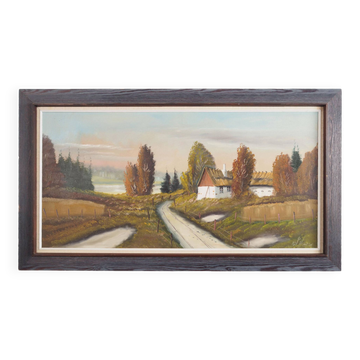 Painting „The Farmhouse on the Side”, Scandinavian design, 1970s