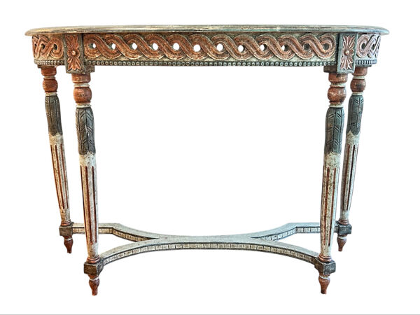 Console Demi-Lune de Style Louis XVI – Peinte et Dorée, Probablement Italienne
