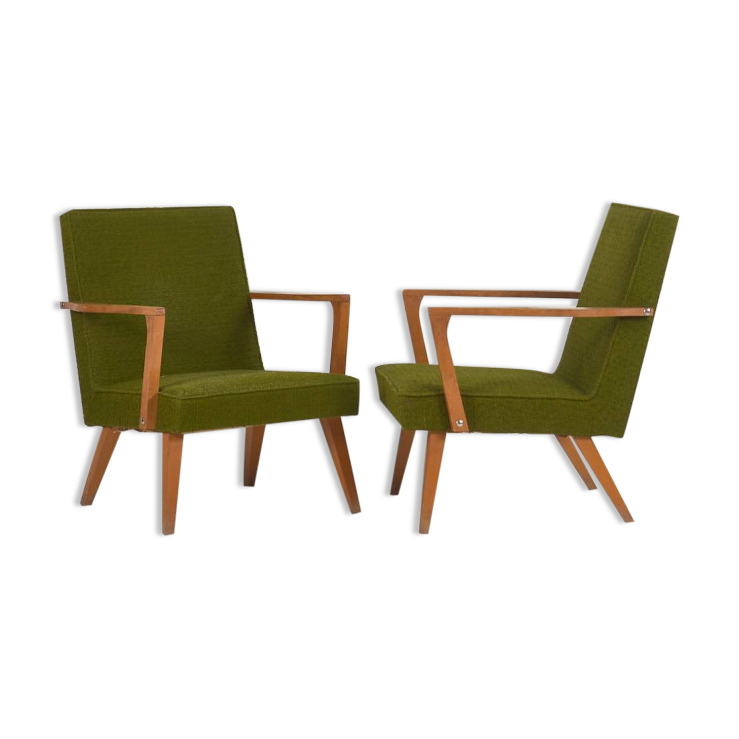 2 green armchairs, circa 1950