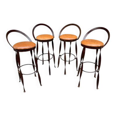 Set de 4 Tabourets de bar restaurant Pub taverne métal 1970s