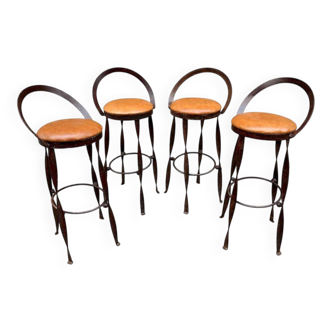 Set of 4 bar stools restaurant pub tavern metal 1970s
