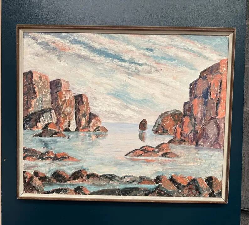 Original Large Swedish Oil on Panel – “Coastal Landscape” – Signed – Vintage & Framed