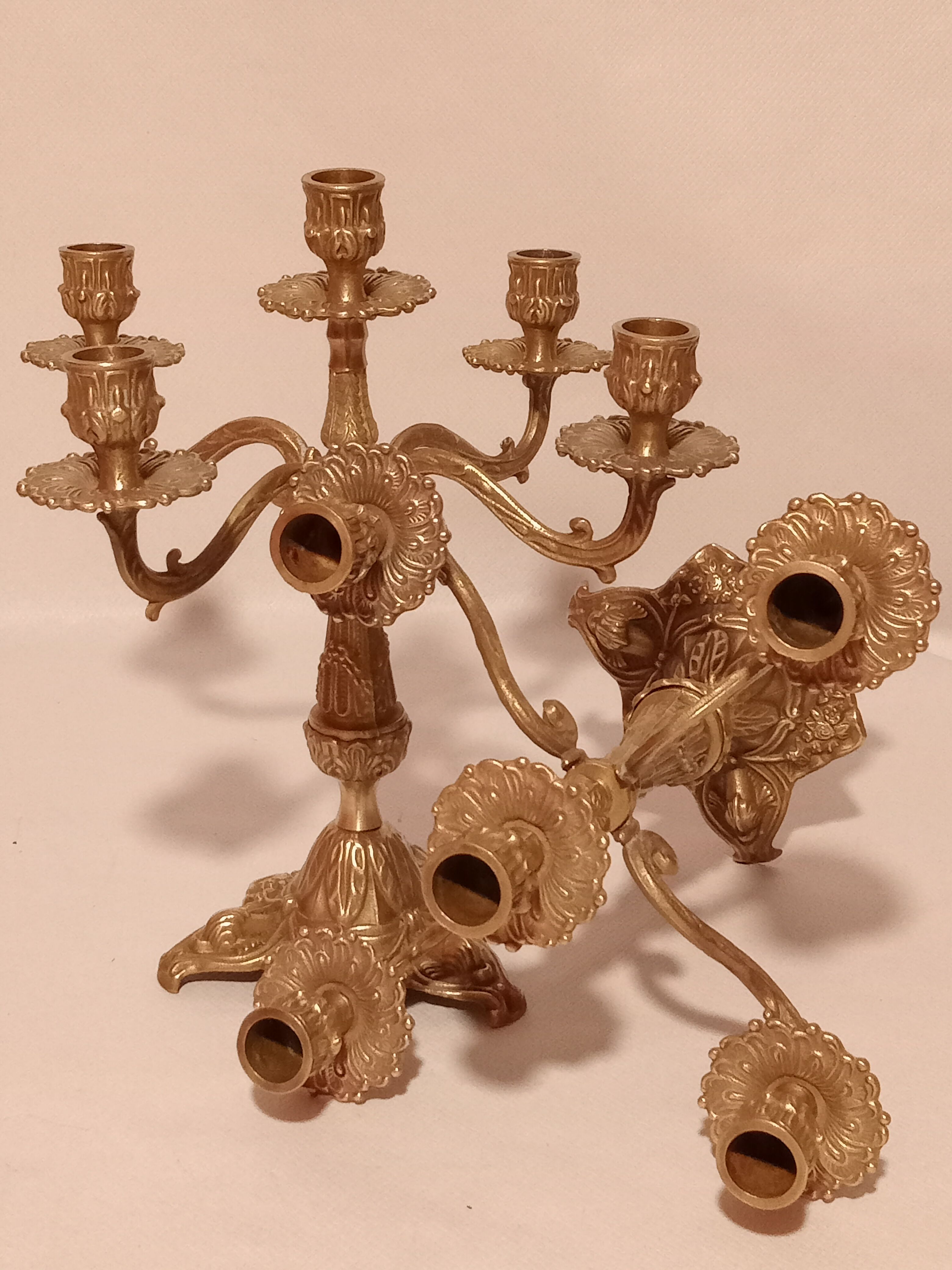 Pair of 5-burner bronze candlesticks