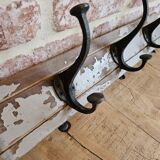 Solid teak coat hook with 4 double cast iron hooks
