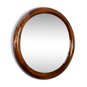 Grand miroir rond en bois verni, Italie, 1960s