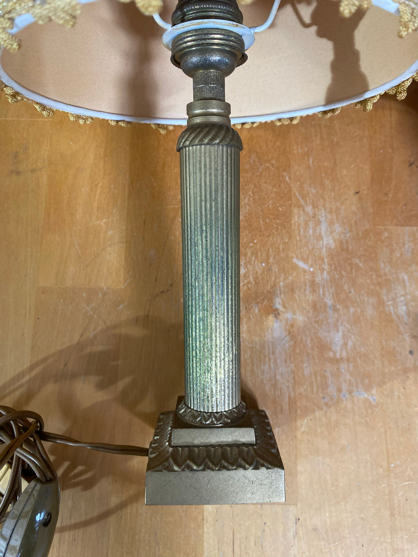 Pair of Antique Neoclassical Bedside Lamps Column Gilded Bronze France