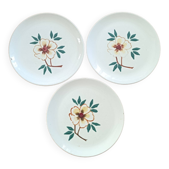 3 assiettes à décor de fleur