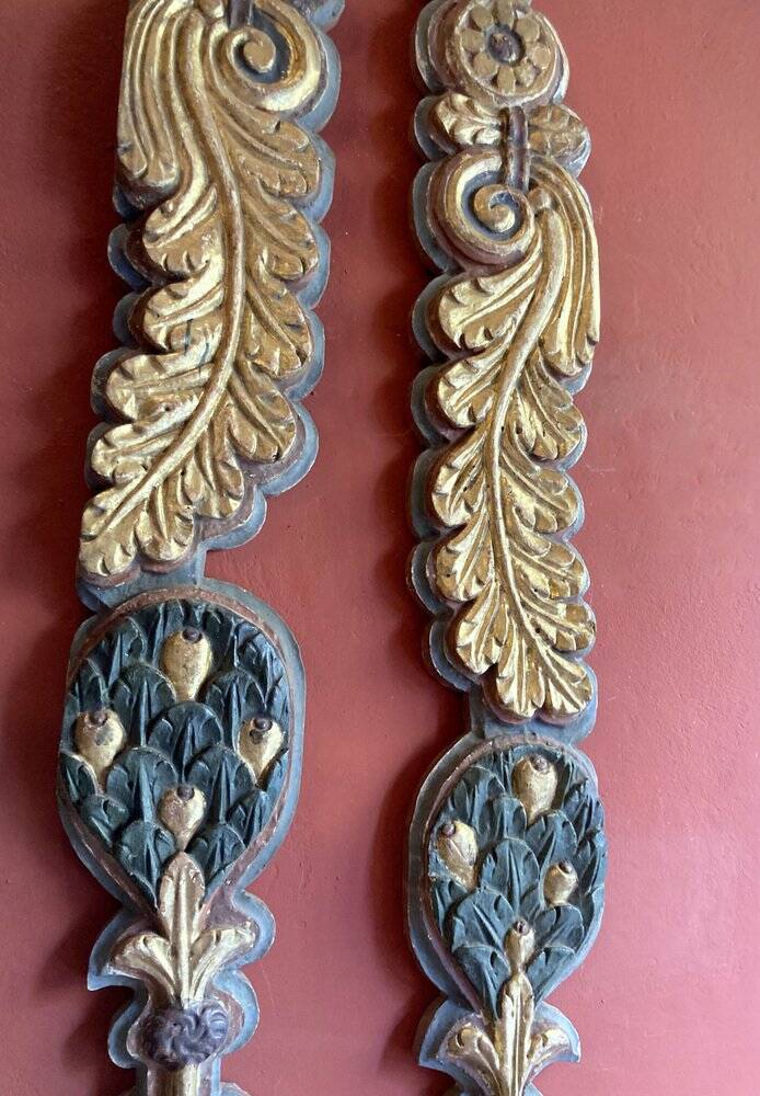 18th Century Italian Handcarved Polychrome Painted Pilaster Friezes, Set of 2