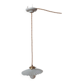 Vintage lampshade pendant light in striped embossed white opaline - circa 1940s