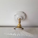 Wall lamp in opaline, brass and glass