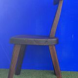 Pair of brutalist T-shaped chairs, solid Aranjou elm, design Olavi Hanninen, 1970