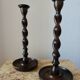 Pair of Barley Twist candlesticks in oak – English style, circa 1950