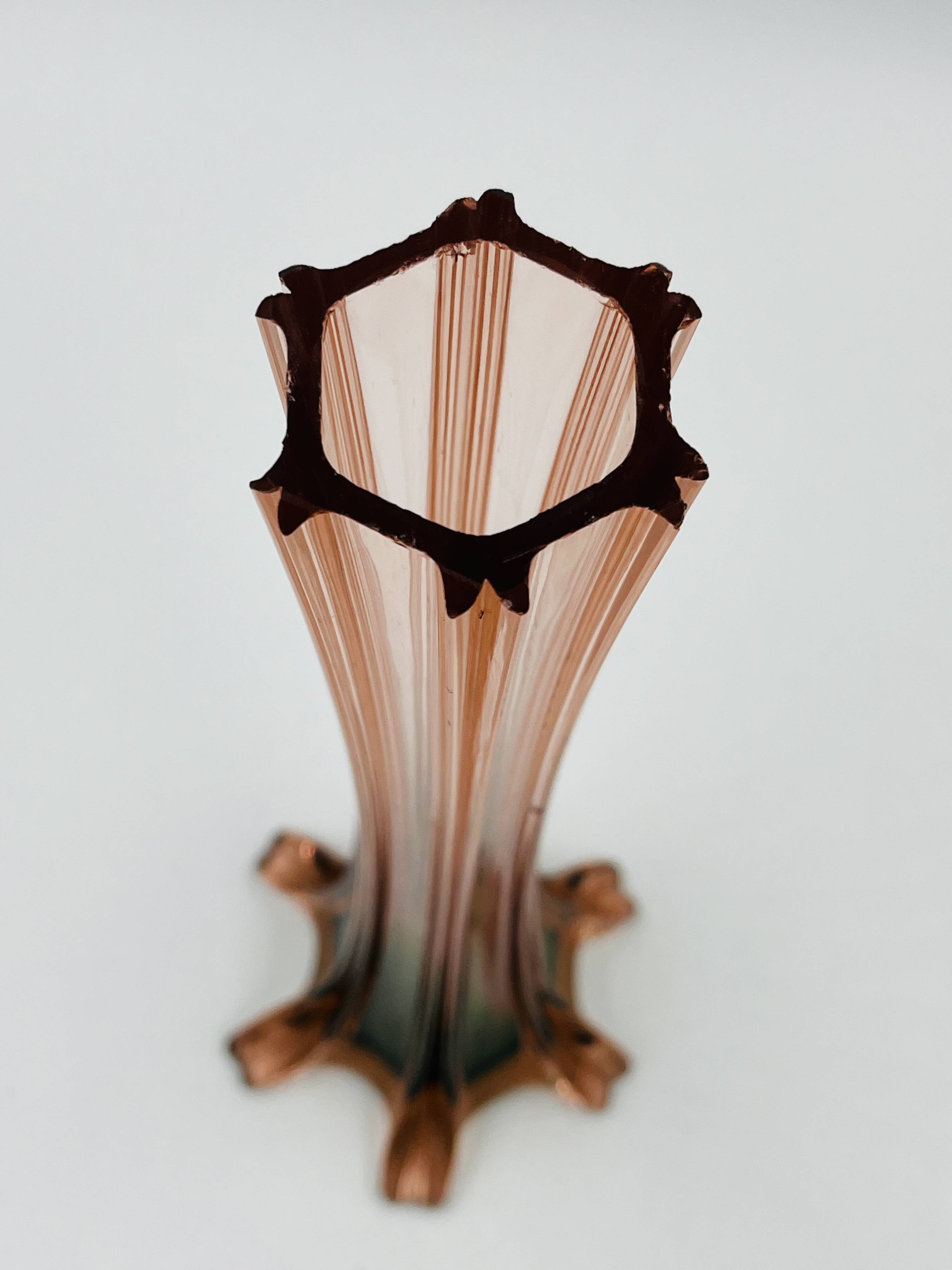 Paire de soliflores vintage en verre rose et vert