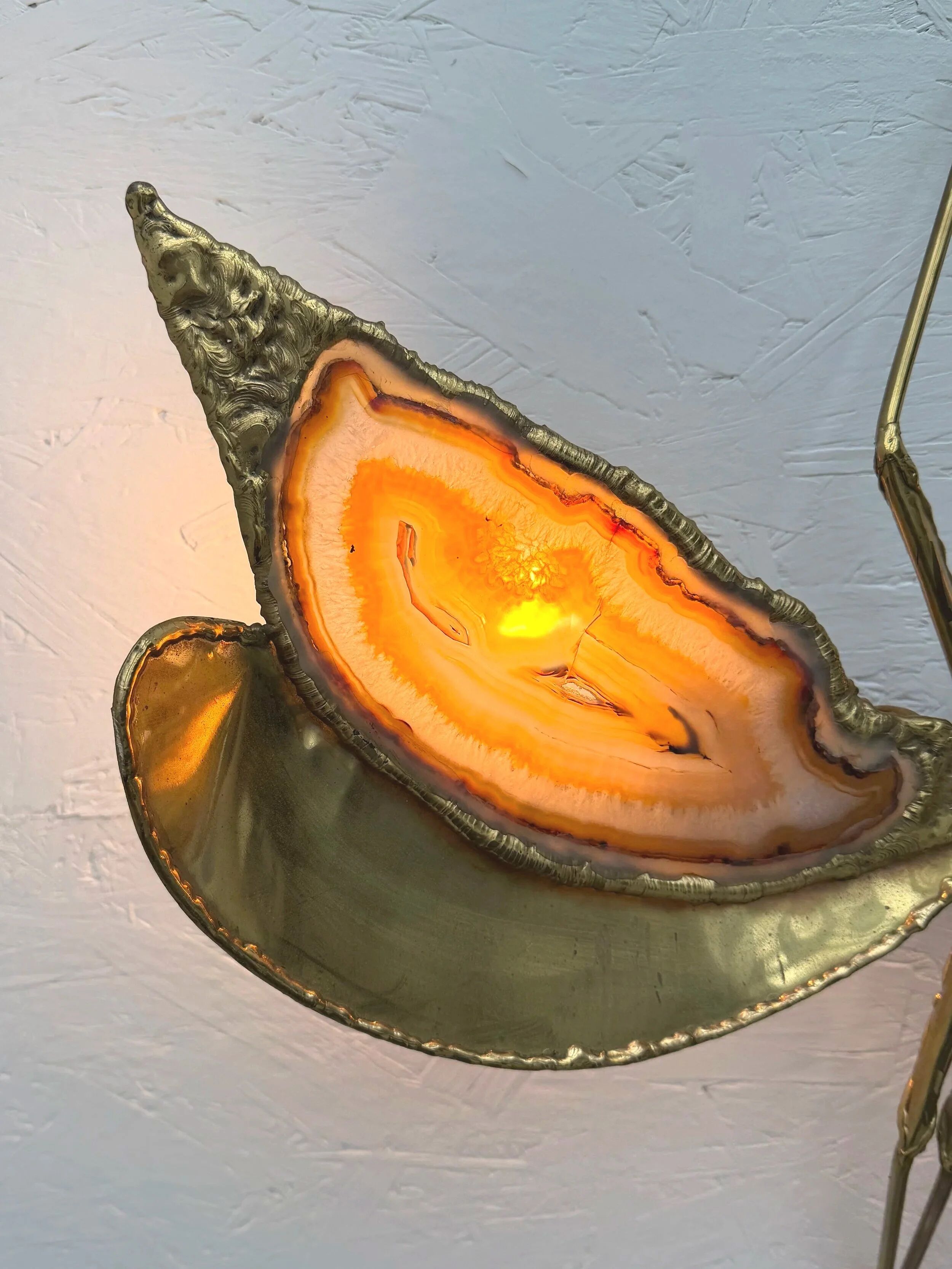 "Libellule" wall light by Jacques Duval Brasseur in brass and agate, 1970.