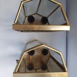 Pair of wall sconces in gold-plated brass with bevelled glass, Italian.