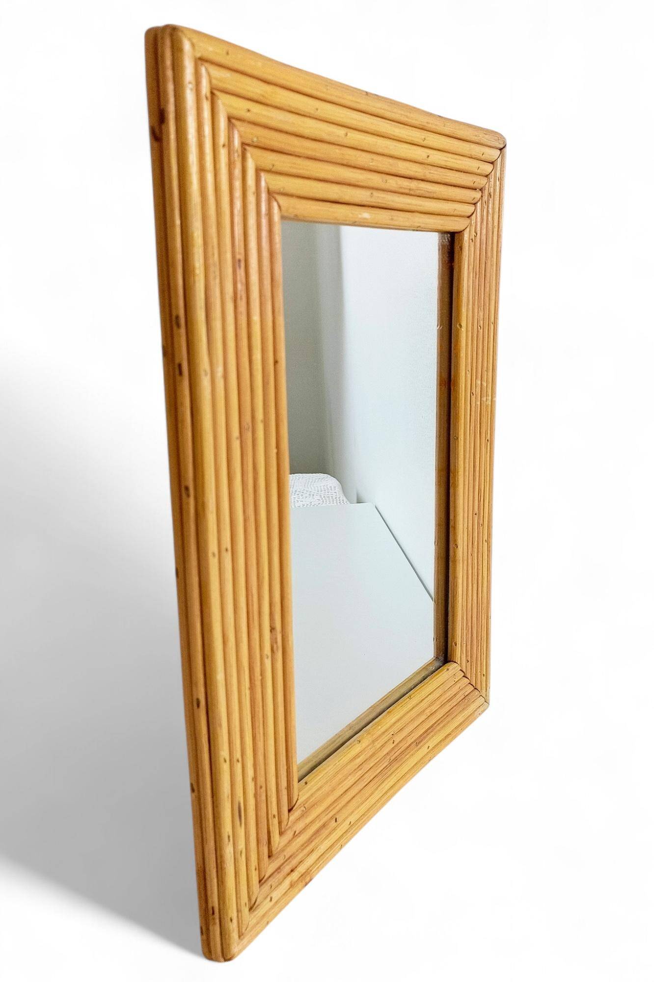 French Riviera Rattan Mirror in the Style of Vivai del Sud, France, 1960s