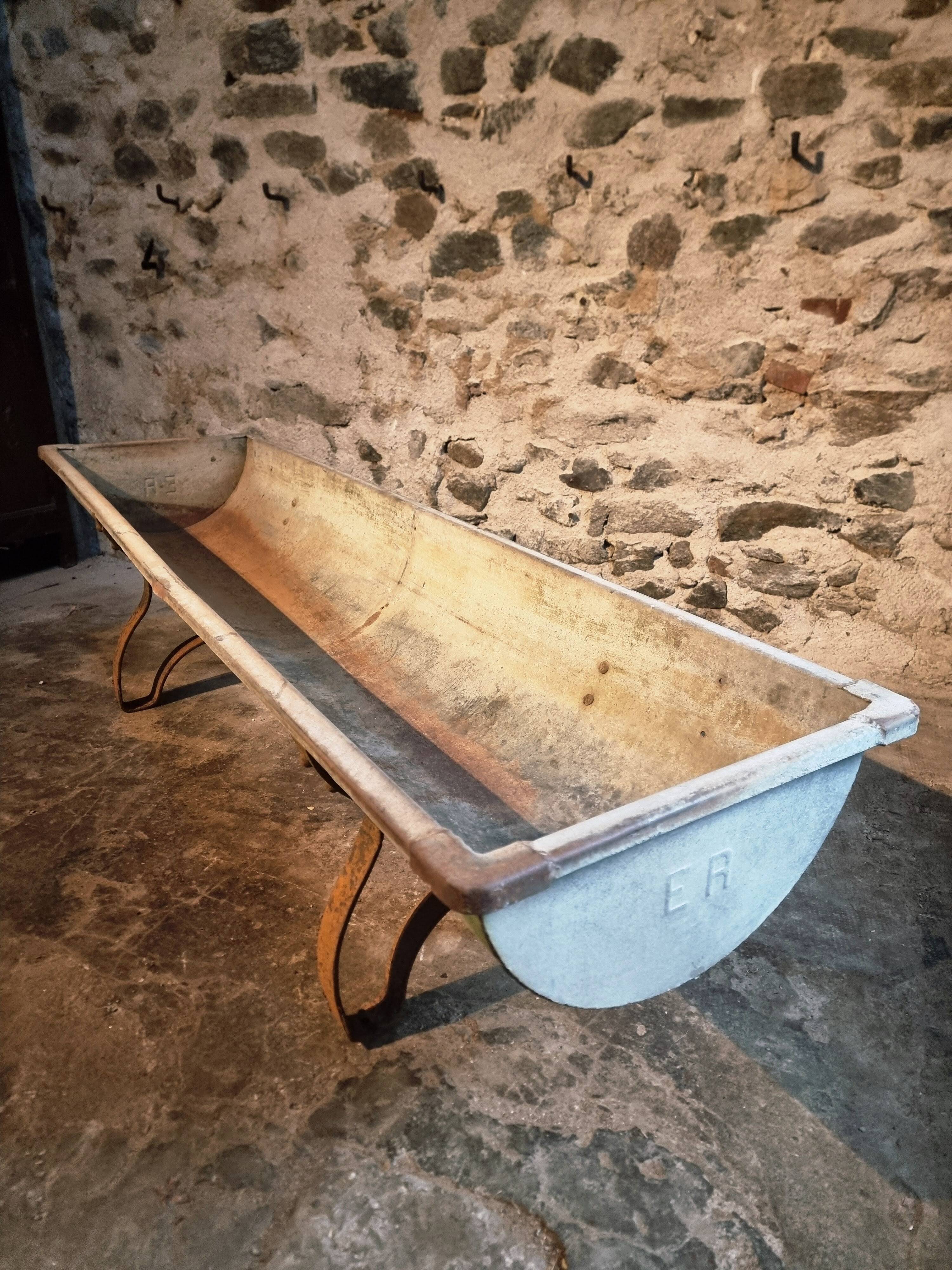 Vintage French galvanized iron feed bin (1930–1950)