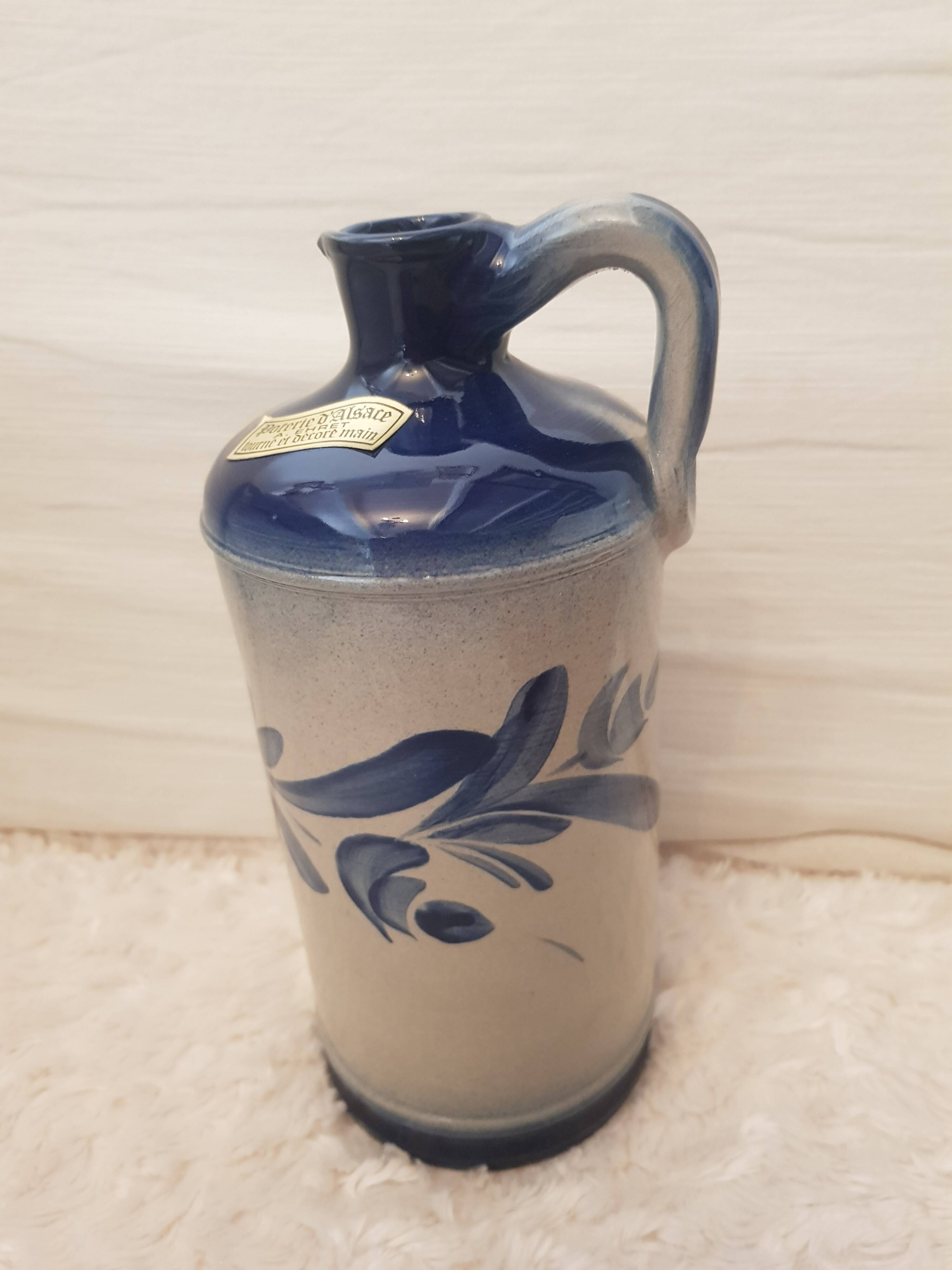 Pitcher and 8 mugs signed Anne Ehret in Alsace stoneware