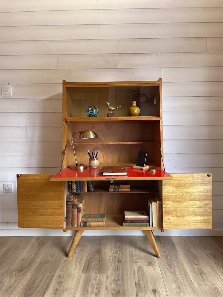 Vintage Scandinavian Secretary Desk 1960s - Oak Colour