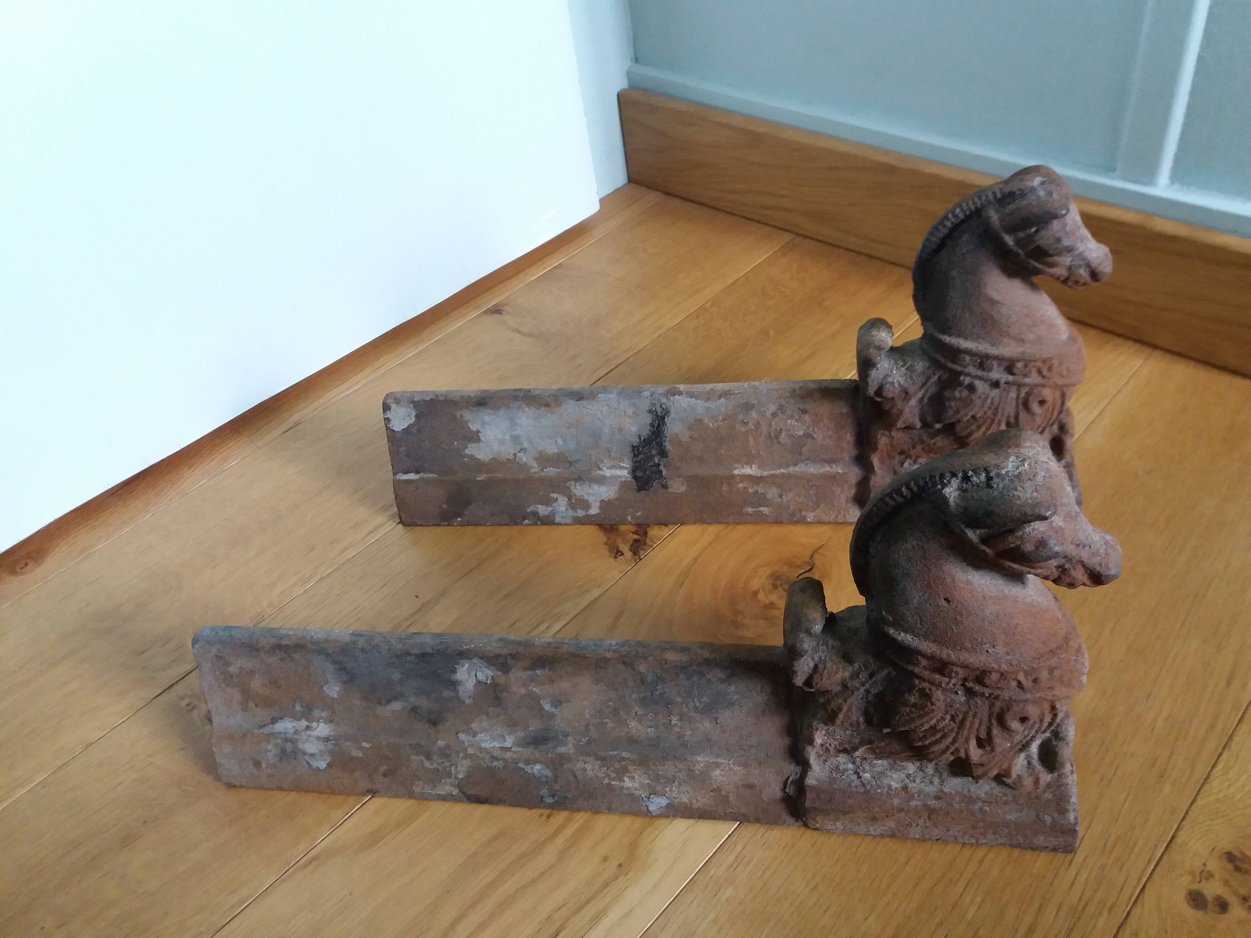 Cast iron andirons, horse head