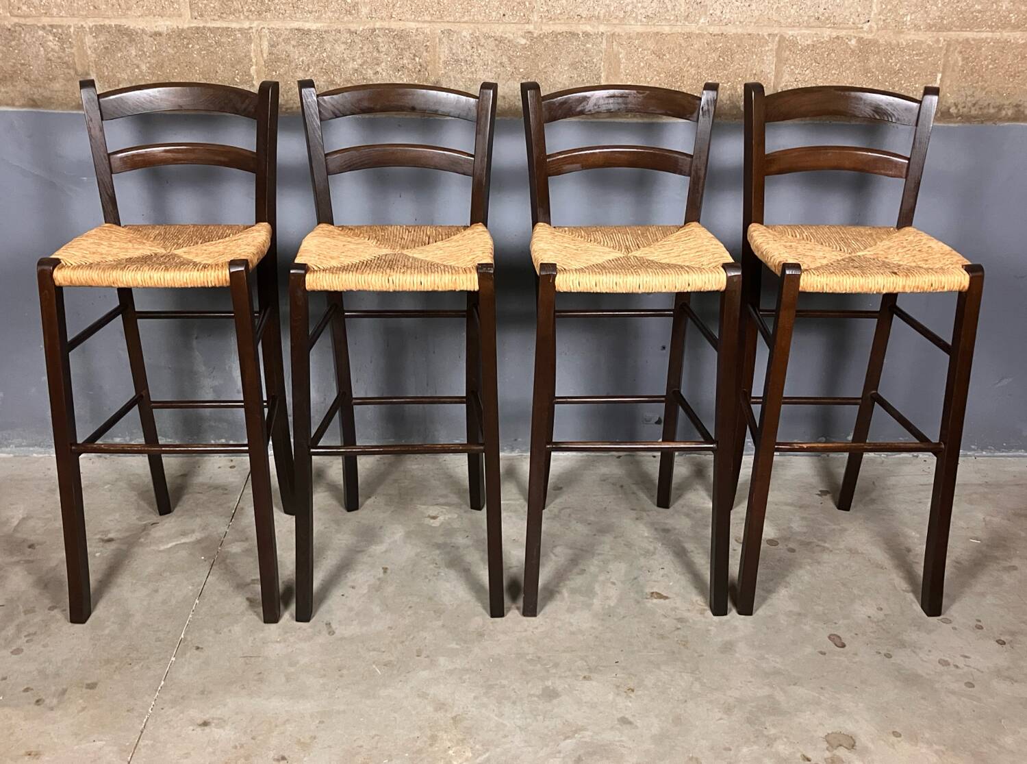 Tabouret de bar 4x vintage jonc brocante