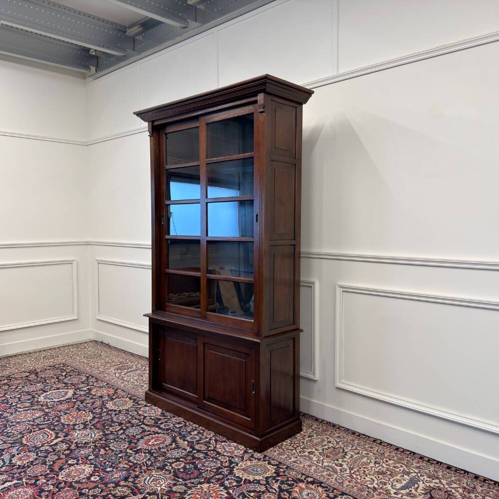 Classic English Bookcase with Glass Sliding Doors