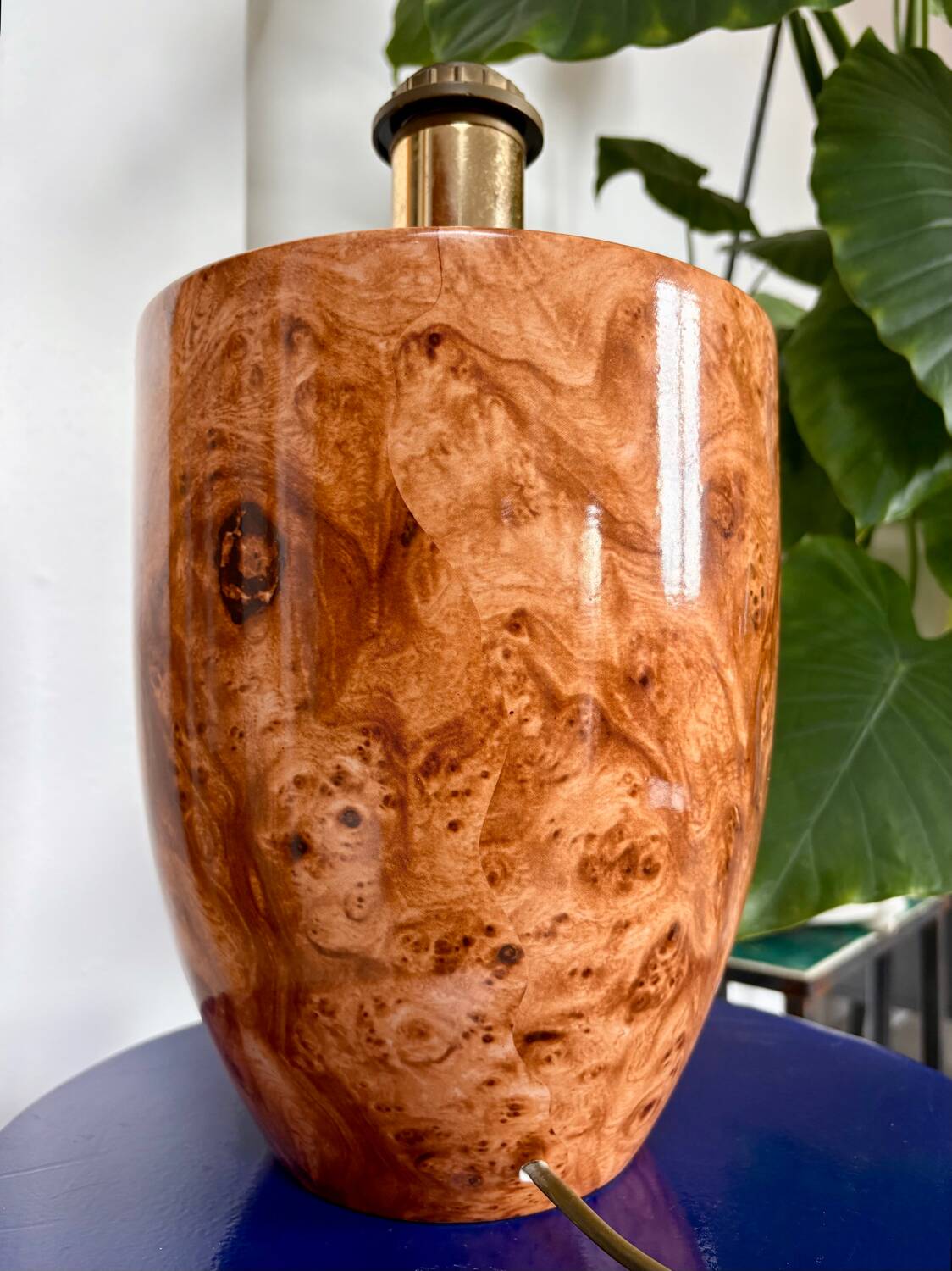 Ceramic lamp with walnut magnifying effect, Italian 1970s inspiration.