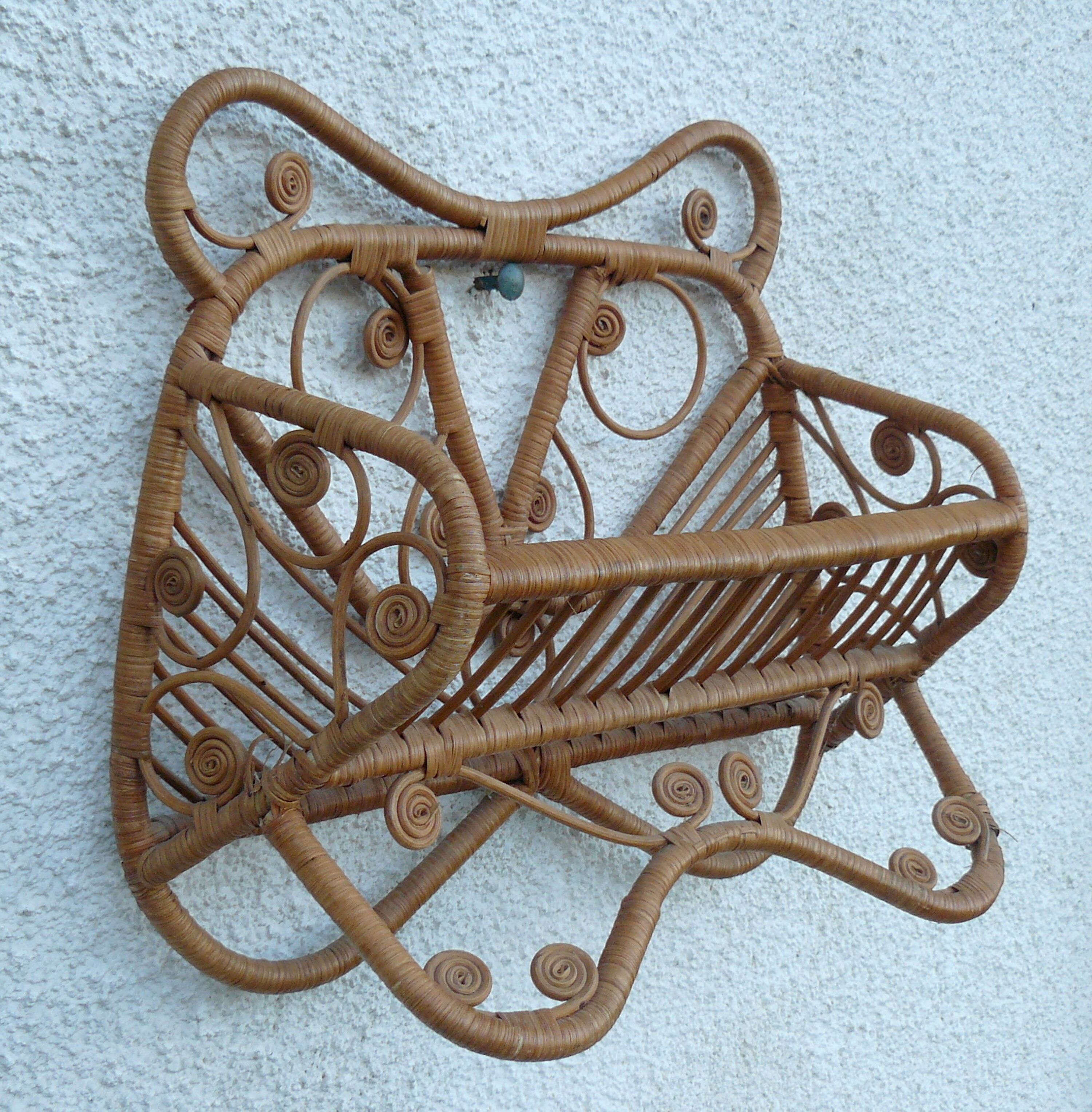 Vintage rattan shelf magazine 1950-60