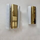 Pair of vintage wall lights, brass and white perforated metal, Hans Agne Jakobsson