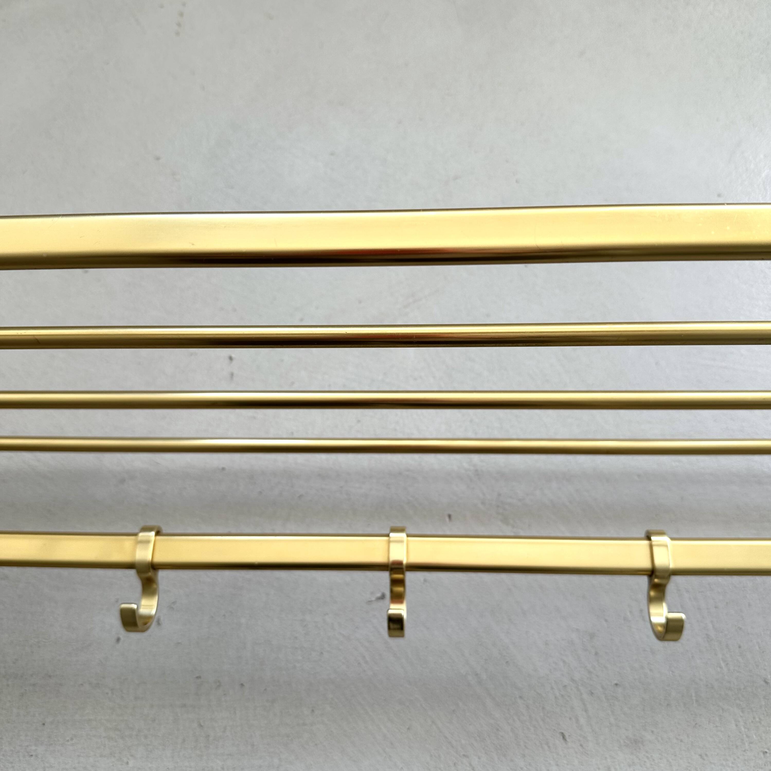 Mid-Century Coat Rack, Gold Coat Rack, Hallway Hook Rail, 1960s