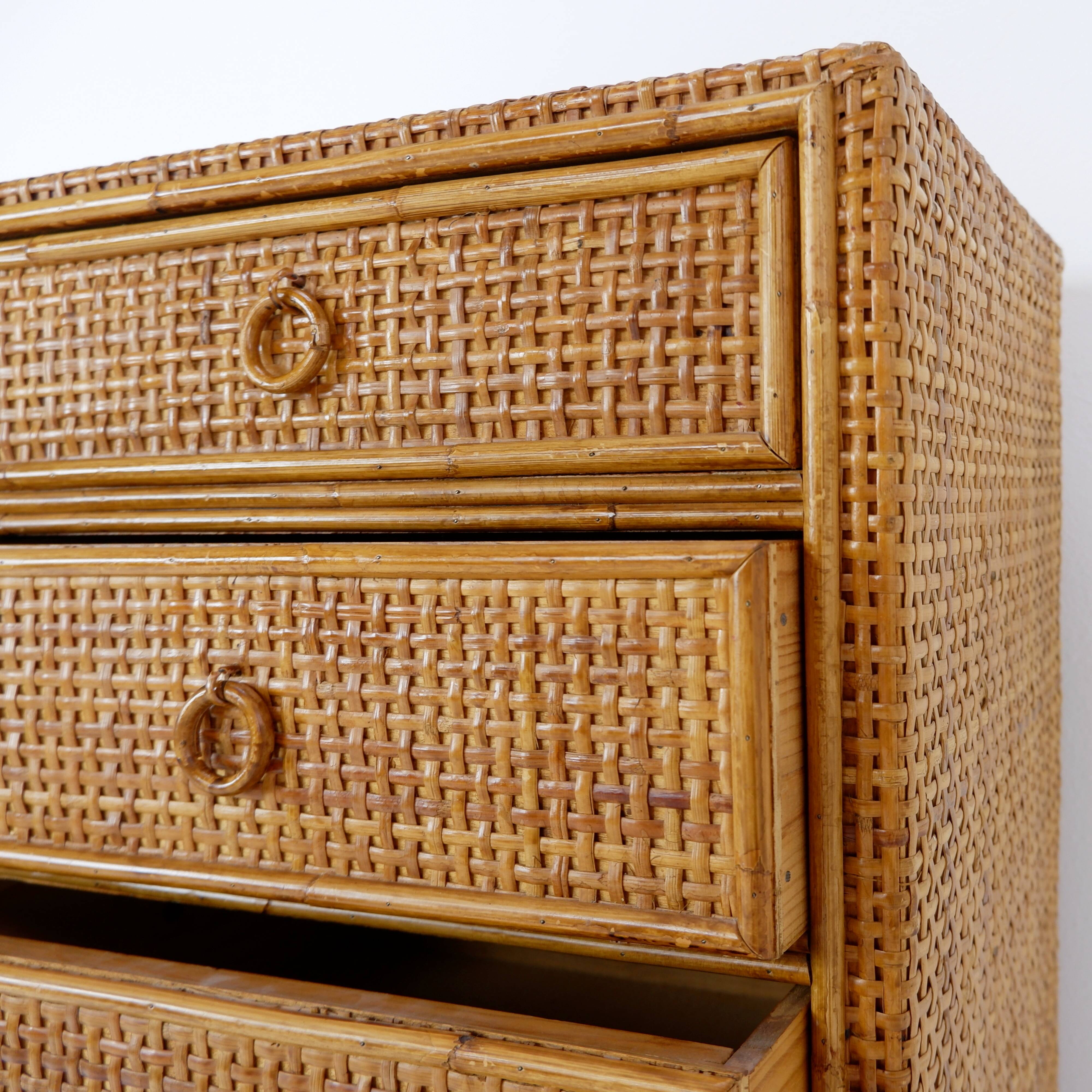 Vintage Bamboo And Rattan Chest Of Drawers - 1960s