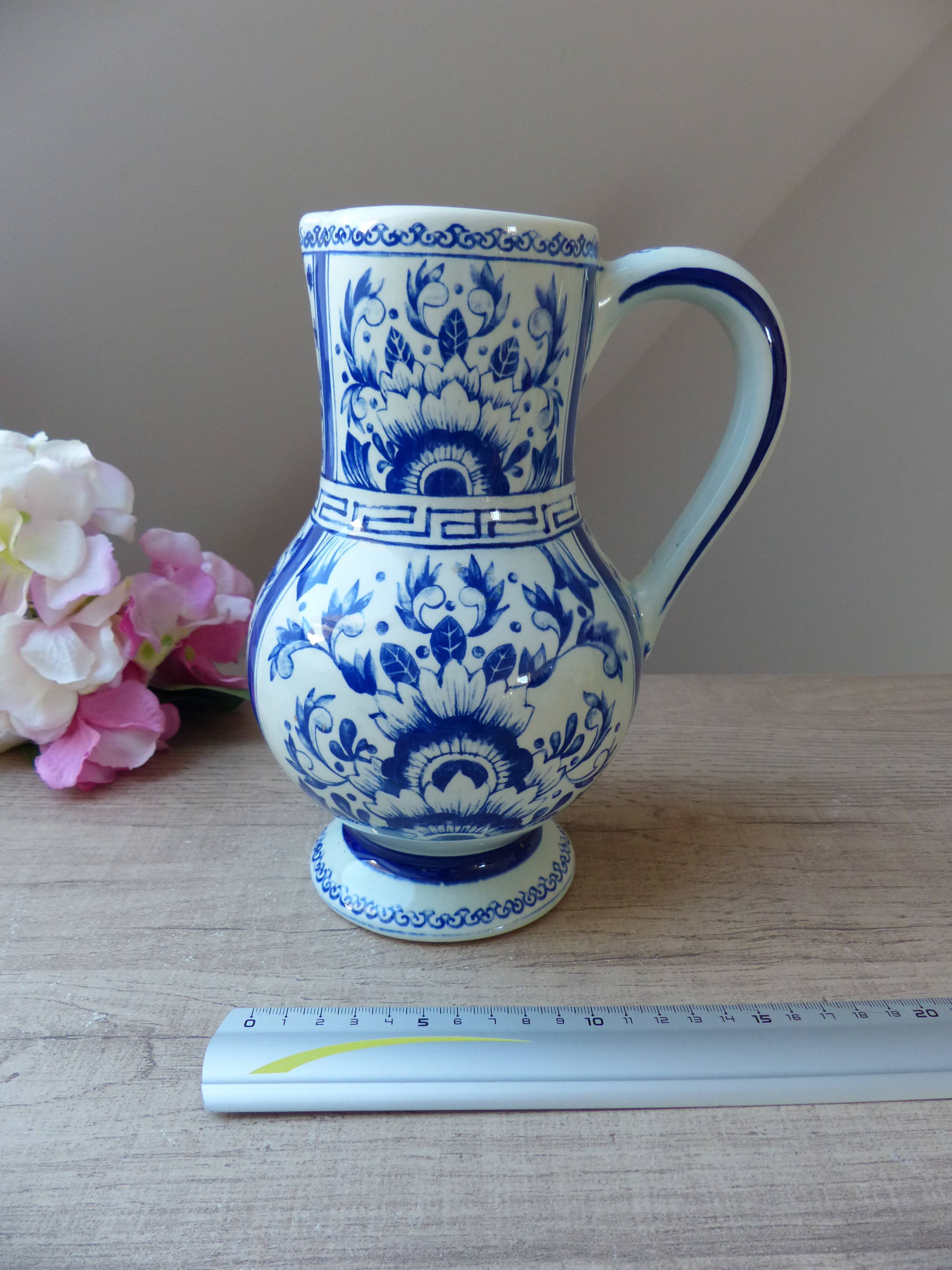 Blue delft pitcher, jug boch vase belgium amsterdam hand painted