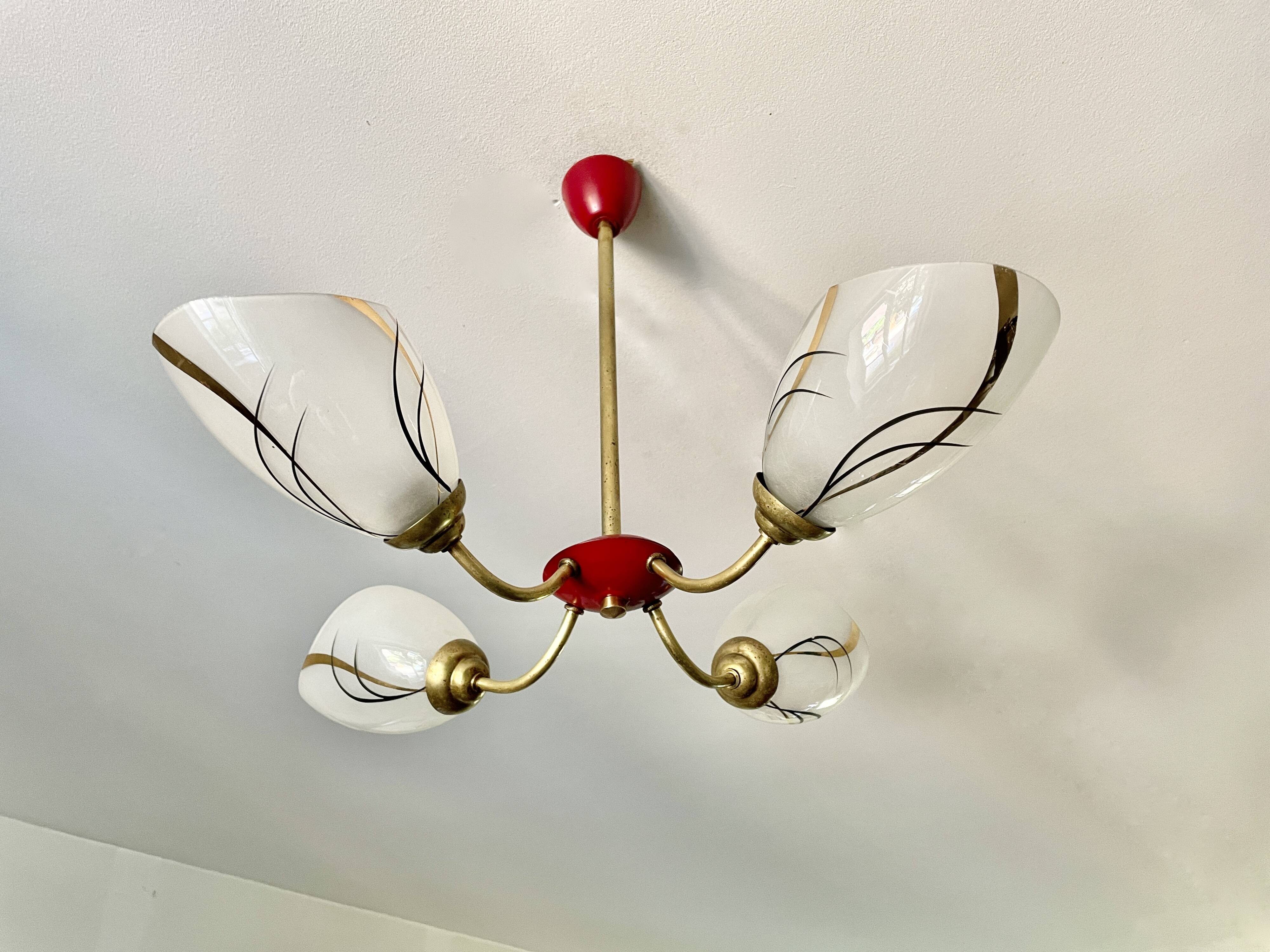 1960s red and gold 4-light chandelier