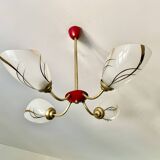 Lustre 4 feux 1960 rouge et or
