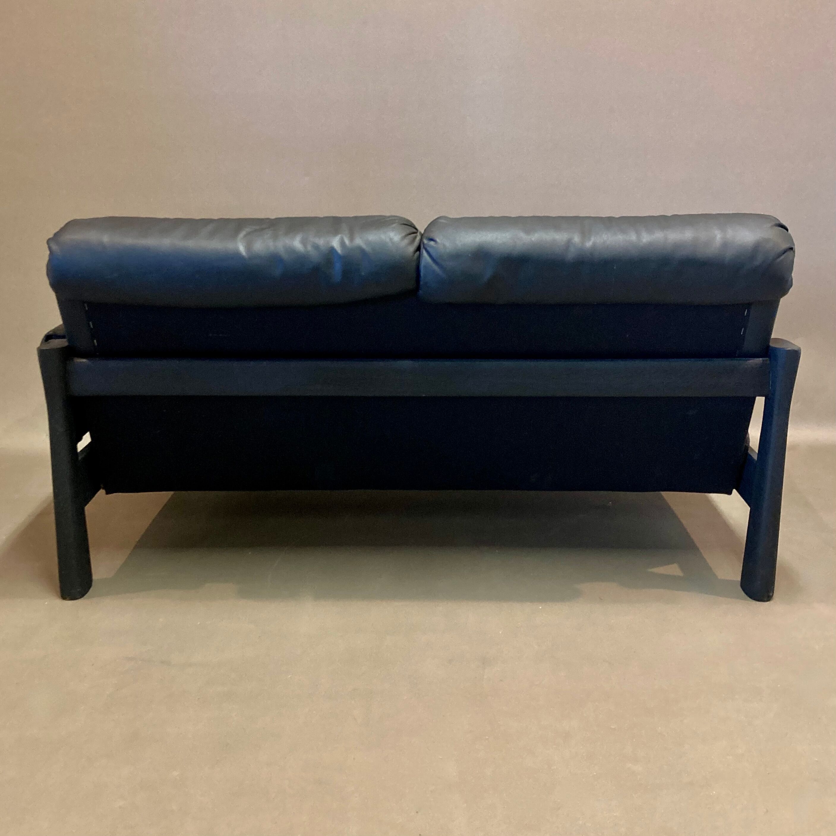 Sofa 5 places modular black leather design 1960