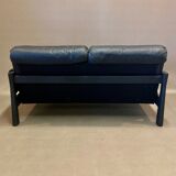 Sofa 5 places modular black leather design 1960