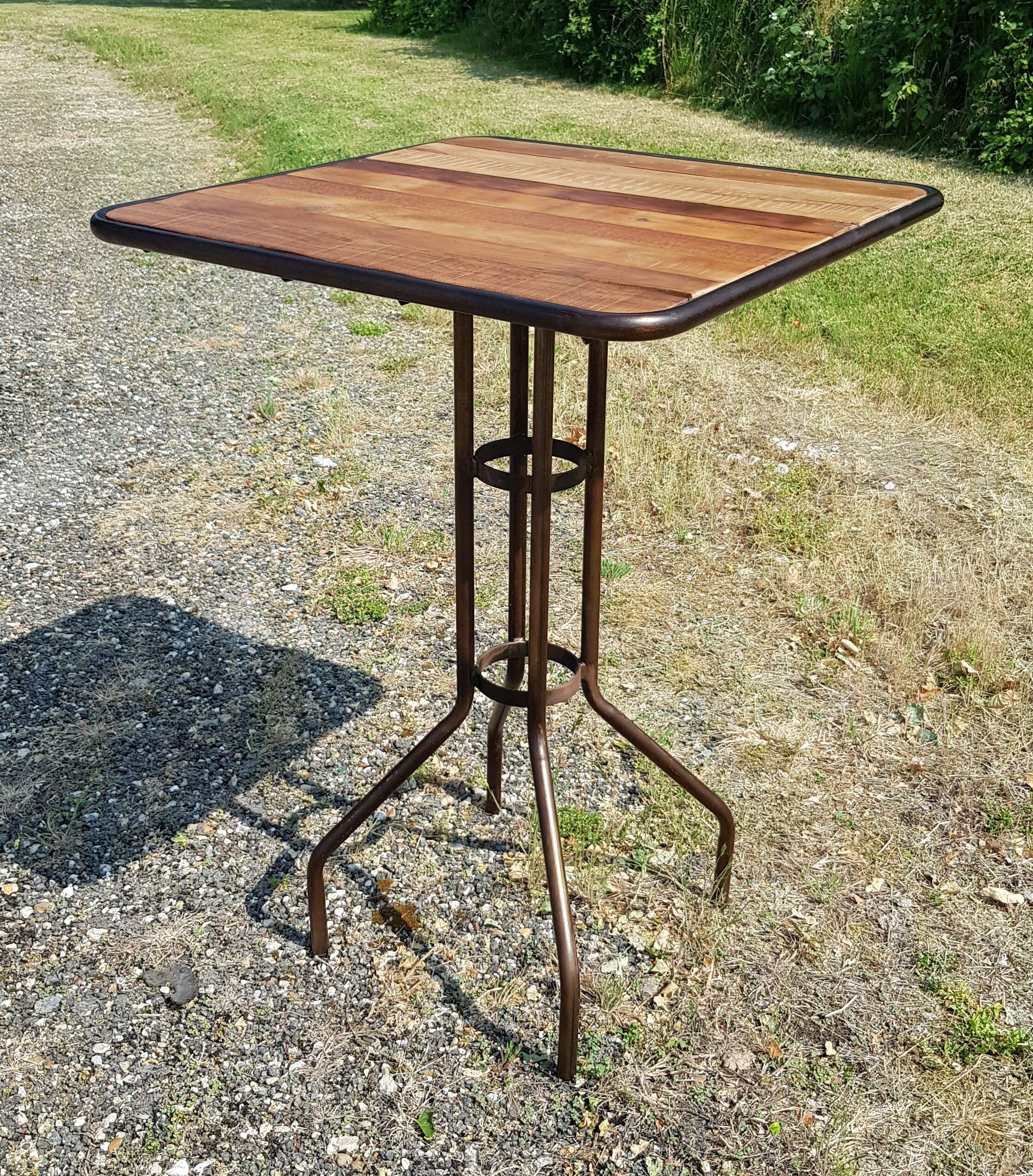 Teak and wrought iron high table