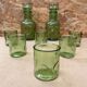 Old Orangeade Carafe Service + 6 Green Molded Glass Glasses 1970 Vintage